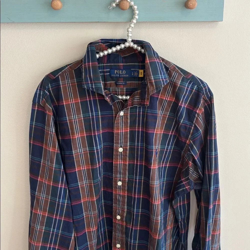 Polo by Ralph Lauren Men's Navy and Brown Check Shirt size large
